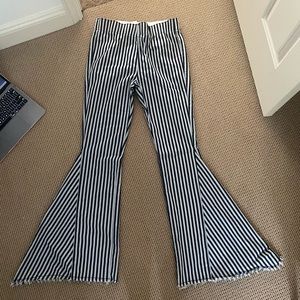 Blue and white stripped flare jeans